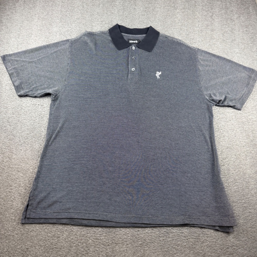 Ashworth Men's Large Polo Shirt Blue White Micro Stripe Mercerized Cotton Golf